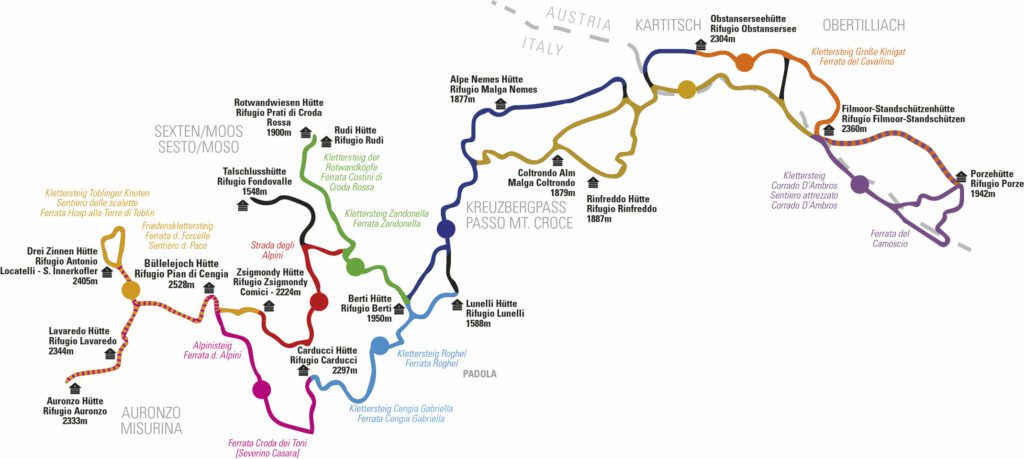 dolomiti senza confini map route itinerary via alta dolomites without borders