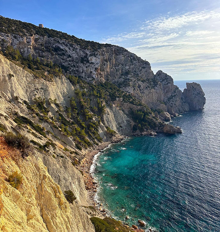 Cliff mediterranean sea view gravel ride cycling route ibiza spain