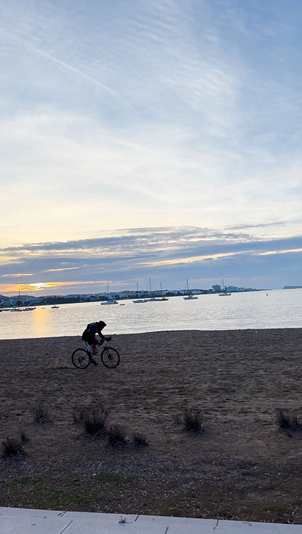 Mediterranean sea view Ibiza sunset gravel ride cycling route beach Sant Antoni de Portmany